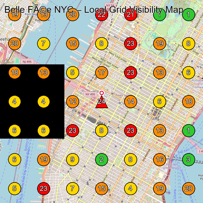 Belle Fée NYC Health Spa GeoGrid ranking map for New York NY